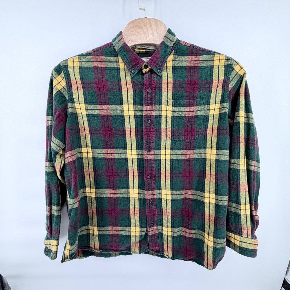 LL Bean Flannel Shirt Mens XXL Regular Green Plaid Traditional Fit Cotton 22806